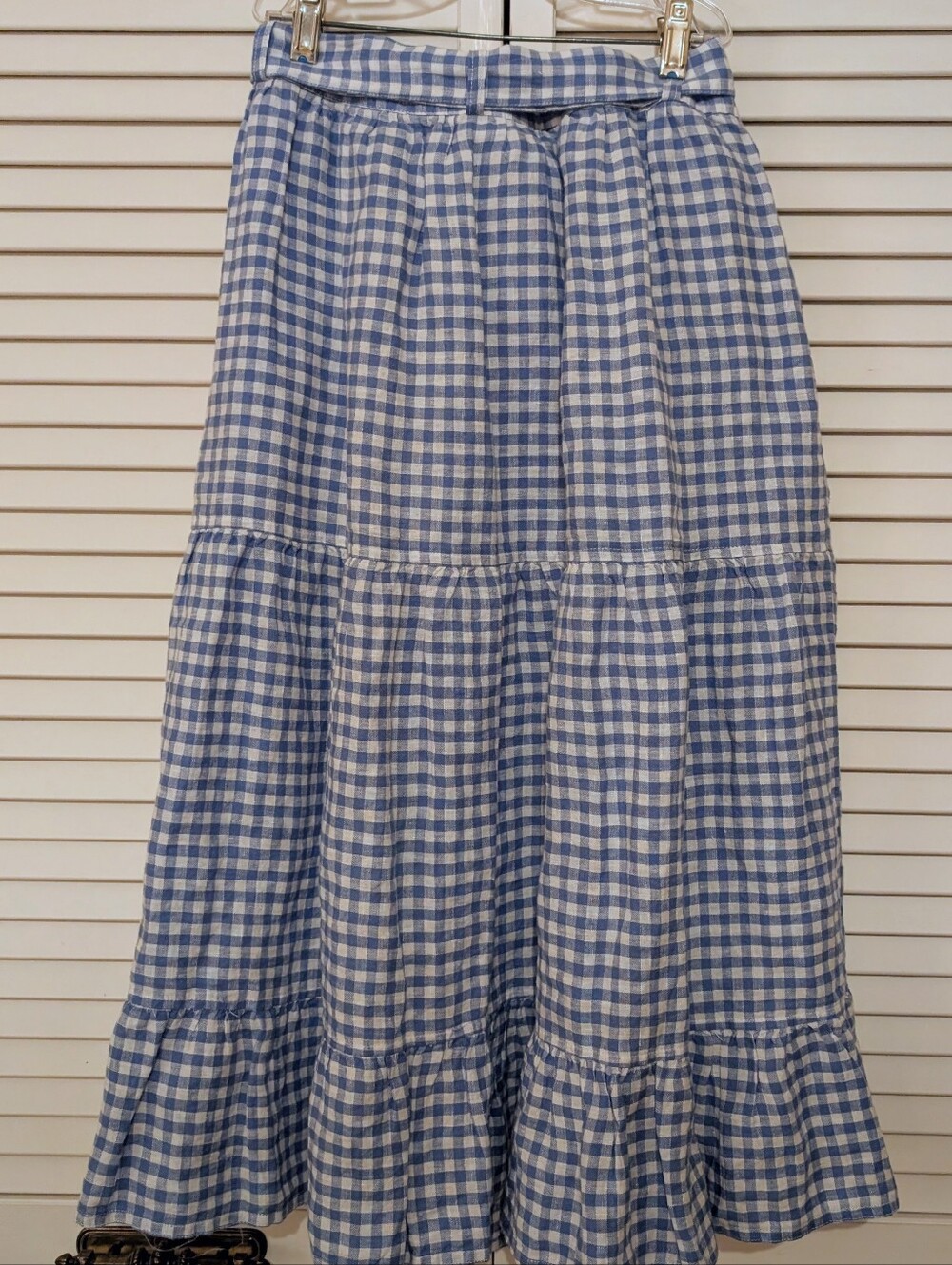 Polo Ralph Lauren Picnic Skirt. Blue & White Linen Gingham Tiered EUC Sz 16/L - Picture 2 of 5